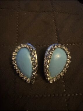Blue Teardrop Crystal Halo Earrings - Women Jewelry
